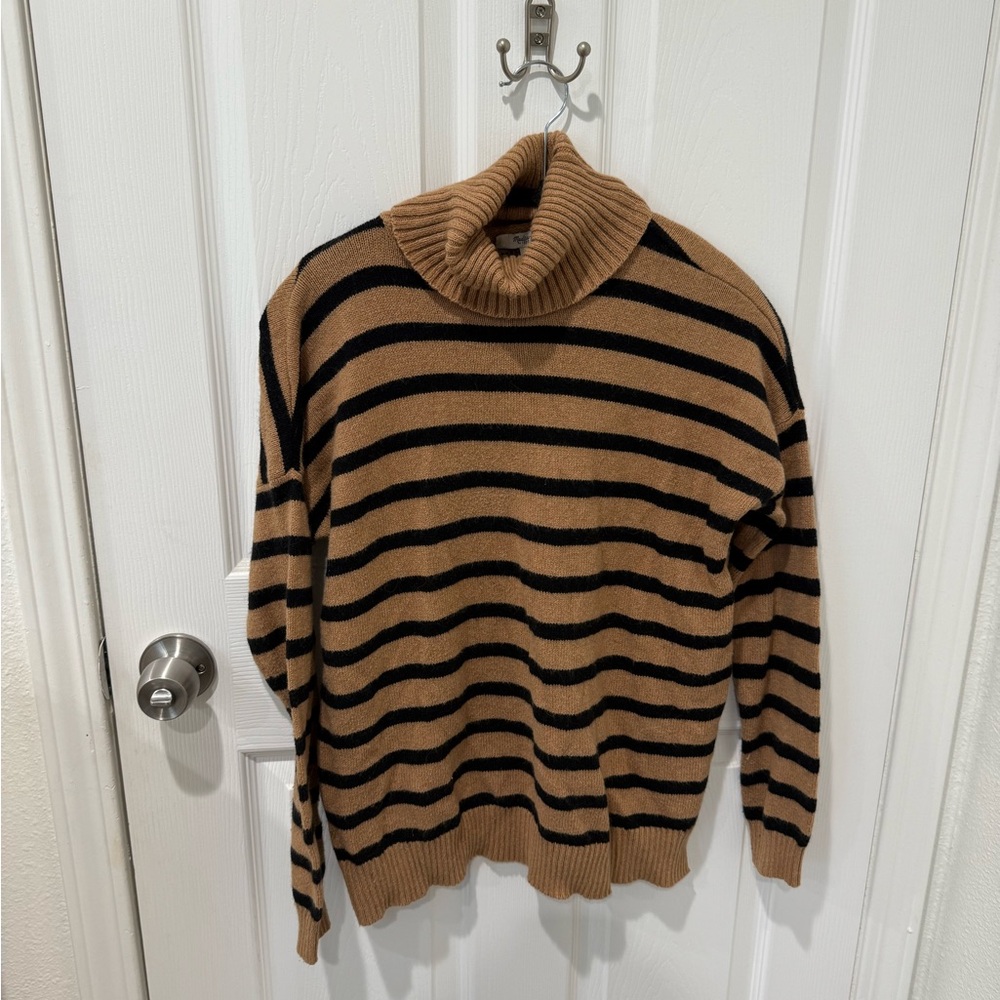 Madewell Black and Tan Striped Turtleneck Sweater